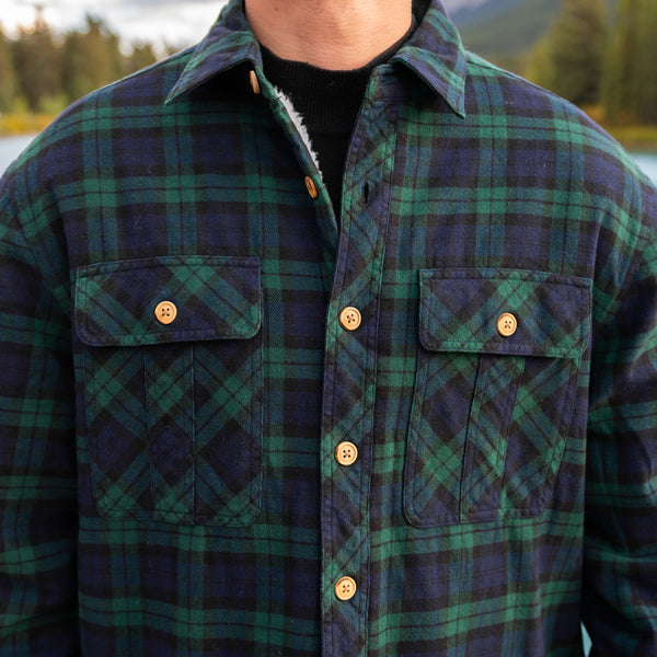 Men’s Flannel Fleece Lined Shirt - Green Tartan Blackwatch (LV6) - XXS;  Green Tartan Blackwatch (LV6)