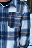 Brush Flannel Shacket /  Blue & Caramel Plaid