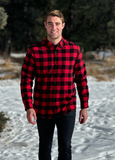 812 Mens Button Down Collar One Pocket Red Black Buffalo Check