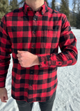 812 Mens Button Down Collar One Pocket Red Black Buffalo Check