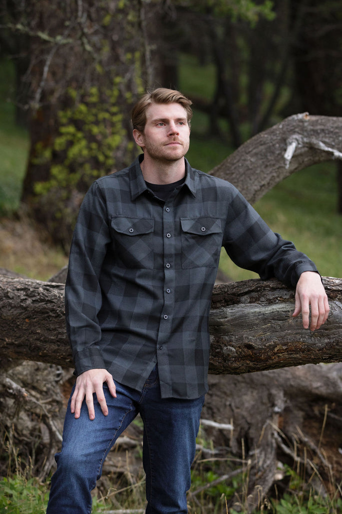 312 Men's Black and Grey Buffalo Check Flannel Shirt