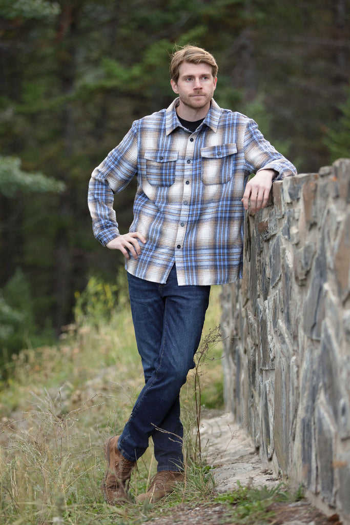 Brush Flannel Shacket /  Blue & Sand Plaid