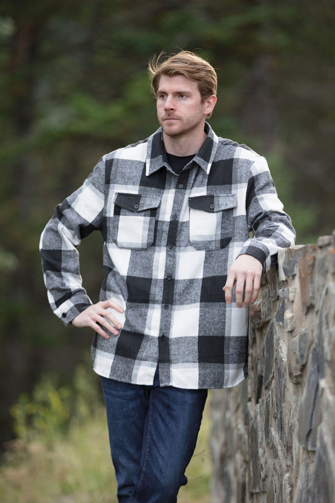 Brush Flannel Shacket /  Black and White Buffalo Check