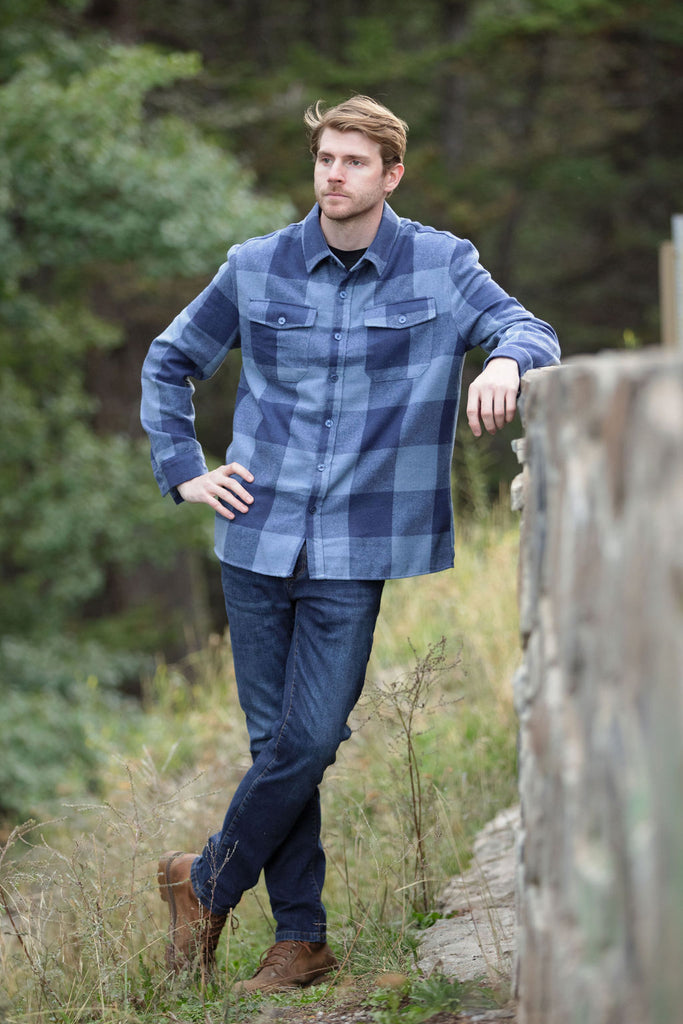 Brush Flannel Shacket /  Navy & Blue Large Buffalo Check