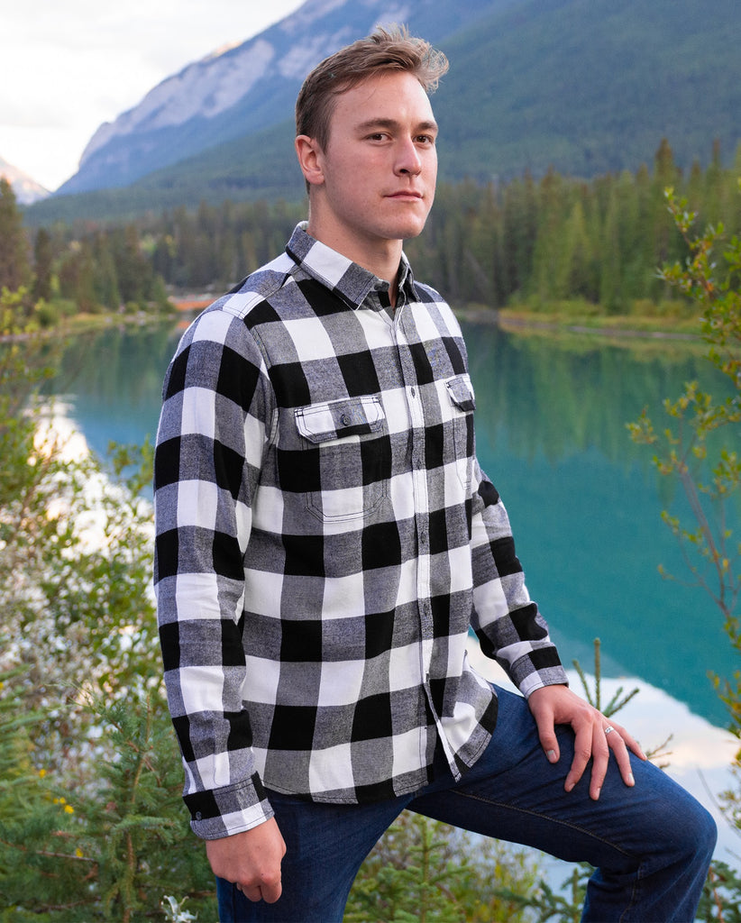 412 Men's Black And White Large Buffalo Check Flannel Shirt