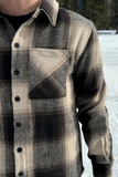 Brown Wool Blend Flannel Shacket with Herringbone Weave