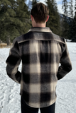 Brown Wool Blend Flannel Shacket with Herringbone Weave