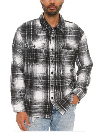 Brush Flannel Shacket /  Black and White PLAID