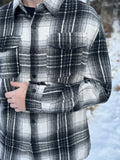 Brush Flannel Shacket /  Black and White PLAID