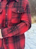 Brush Flannel Shacket  Red / Black Plaid