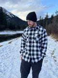 Men's Black / White Buffalo Check Padded Flannel Camping Jacket