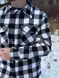 Men's Black / White Buffalo Check Padded Flannel Camping Jacket