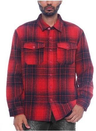 Brush Flannel Shacket  Red / Black Plaid