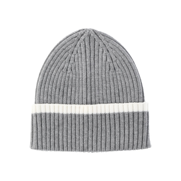 Classic Beanie- Striped Grey and White