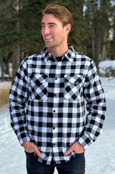 312 Men's Black and White Buffalo Check Flannel Shirt