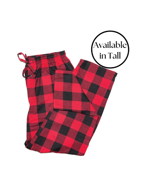 Mens Flannel Lounge Pants / Red Black /  Buffalo Check