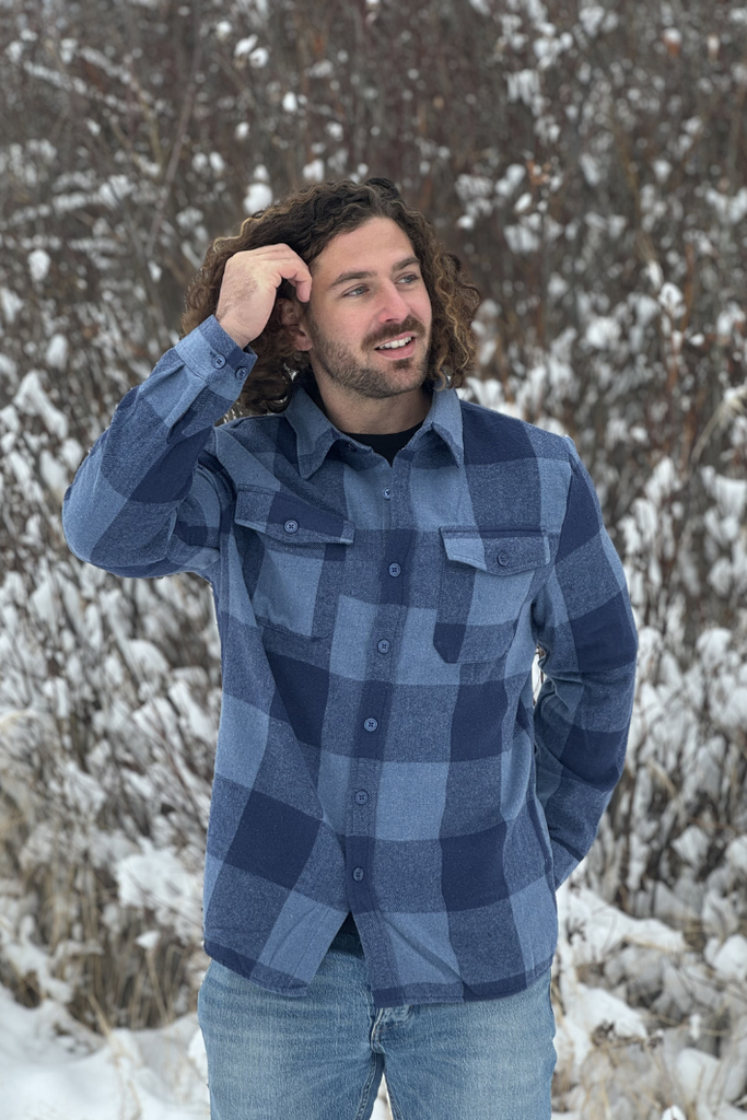 Brush Flannel Shacket /  Navy & Blue Large Buffalo Check