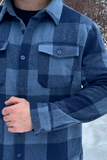 Brush Flannel Shacket /  Navy & Blue Large Buffalo Check