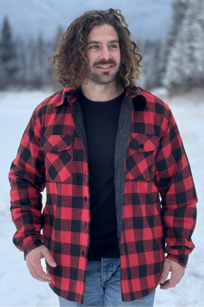 Men's Black / Red Buffalo Check Padded Flannel Camping Jacket